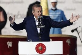Turkish President Recep Tayyip erdogan speaks during a rally marking the 563rd anniversary of the conquest of Istanbul by the Ottomans, in Istanbul, Turkey, 29 May 2016. The capital of the Byzantine empire, known then as Constantinople, fell to Ottoman Sultan Mehmed II 29 May 1453.