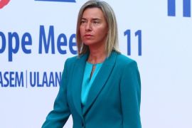 EU High Representative for Foreign Affairs and Security Policy Federica Mogherini arrives for the 11th Asia-Europe Meeting (ASEM) Summit of Heads of State and Government (ASEM11) in Ulan Bator, Mongolia, 15 July 2016. REUTERS/Wu Hong/Pool