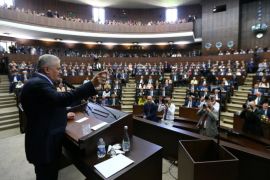 Turkey's Prime Minister Binali Yildirim addresses members of parliament from his ruling AK Party (AKP) during a meeting at the Turkish parliament in Ankara, Turkey, August 2, 2016. Hakan Goktepe/Prime Minister's Press Office/Handout via REUTERS ATTENTION EDITORS - THIS PICTURE WAS PROVIDED BY A THIRD PARTY. FOR EDITORIAL USE ONLY. NO RESALES. NO ARCHIVE.