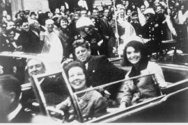 Former U.S. President John F. Kennedy (C), first lady Jacqueline Kennedy (R) and Texas Governor John Connally (L) and his wife are pictured riding in the presidential motorcade moments before Kennedy was shot in Dallas,Texas, in this handout image taken on November 22, 1963.REUTERS/Victor Hugo King