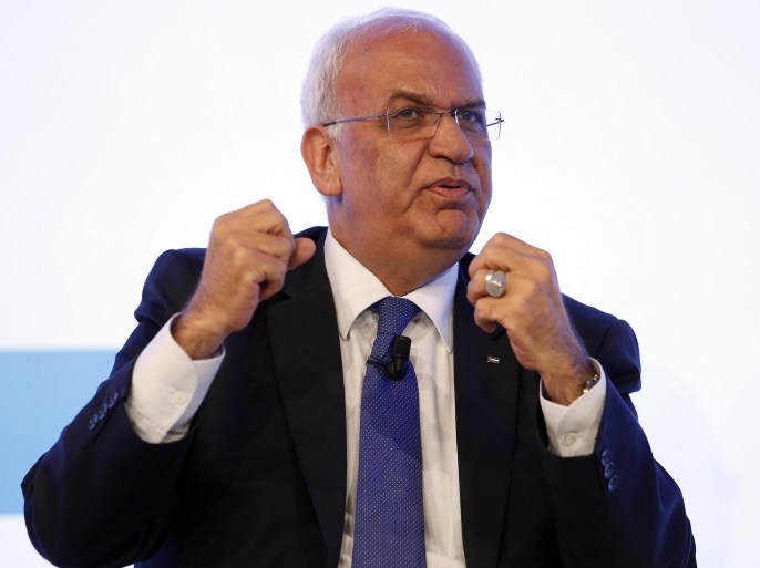 Palestinian Chief Negotiator Saeb Erekat gestures during the Rome 2015 MED - Mediterranean Dialogues forum in Rome, Italy, December 11, 2015. REUTERS/Remo Casilli