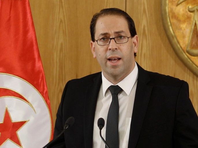 Tunisia's Prime Minister-designate Youssef Chahed speaks during a news conference after his meeting with Tunisia's President Beji Caid Essebsi (not pictured) in Tunis, Tunisia August 20, 2016. REUTERS/Zoubeir Souissi
