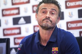 FC Barcelona's head coach Luis Enrique Martinez addresses a press conference after a team's training session at the Joan Gamper sport complex, outside Barcelona, northeastern Spain, 16 August 2016. The team prepares for the Spanish Super Cup, second leg, match against Sevilla CF at Barcelona's Camp Nou on 17 August 2016. The Super Cup tournament faces the Spanish Primera Division league winner with the Spanish King's Cup champion. As FC Barcelona won both tournaments, the team will face the runner-up Sevilla CF.