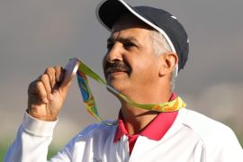 Abdullah Alrashidi of the IOA shows his bronze medal during the medal ceremony for Men's Skeet at the Rio 2016 Olympic Games at the Olympic Shooting Centre in Rio de Janeiro, Brazil, 13 August 2016.