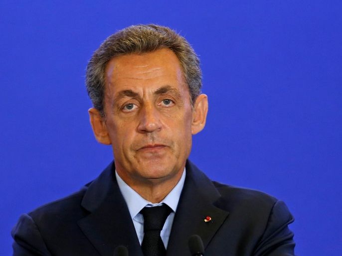 Nicolas Sarkozy, head of France's Les Republicains political party and former French president, makes a statement at his party's headquarters in Paris, France, after a priest was killed with a knife and another hostage seriously wounded in an attack on a church in Saint-Etienne-du-Rouvray carried out by assailants linked to Islamic State, July 26, 2016. REUTERS/Benoit Tessier