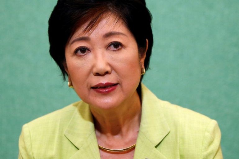 Former defense minister Yuriko Koike, a candidate planning to run in the Tokyo Governor election, attends a joint news conference with other potential candidates at the Japan National Press Club in Tokyo, Japan July 13, 2016. REUTERS/Issei Kato