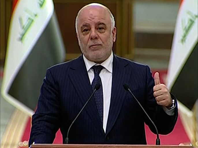 رئيس الوزراء العراقي حيدر العبادي خلال مؤتمر صحفي