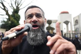 Radical preacher, Anjem Choudary holds a rally for muslims outside Regents Park mosque in London, Britain, 03 April 2015. Radical preacher, Anjem Choudary called for muslims to refrain from voting in the forthcoming general election in May