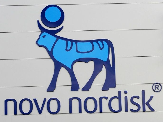 The logo of Danish multinational pharmaceutical company Novo Nordisk is pictured on the facade of a production plant in Chartres, north-central France, April 21, 2016. REUTERS/Guillaume Souvant/Pool