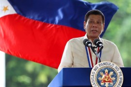 A handout picture dated and released on 29 August 2016 by the Presidential Photographers Dividion (PPD) shows Filipino President Rodrigo Duterte gestures while addressing guests during a wreath-laying ceremony in observance of National Heroes Day at the Heroes Cemetery in Taguig city, south of Manila, Philippines, 29 August 2016. During his address marking National Hero's Day on 29 August, President Rodrigo Duterte stated that he would take full responsibility for his