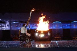 Paralympic athlete Clodoaldo Silva lights the paralympic flame during the opening ceremony of the Rio 2016 Paralympics Games at the Maracana Stadium in Rio de Janeiro, Brazil, 07 September 2016. The Rio 2016 Paralympics Games will run through 18 September.