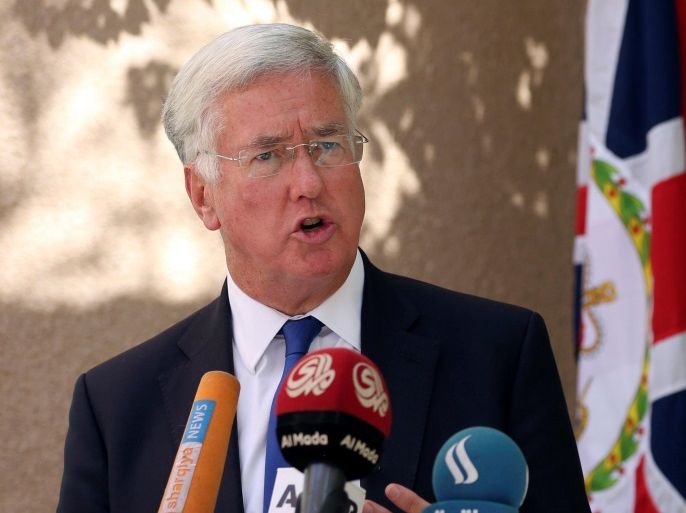 Britain's Defence Secretary Michael Fallon speaks during a press conference at the British embassy in Baghdad, Iraq, September. 21, 2016. REUTERS/Hadi Mizban/Pool