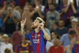 Football Soccer - FC Barcelona v Celtic - UEFA Champions League Group Stage - Group C - The Nou Camp, Barcelona, Spain - 13/9/16 Barcelona's Lionel Messi celebrates scoring their second goal Reuters / Albert Gea Livepic EDITORIAL USE ONLY.