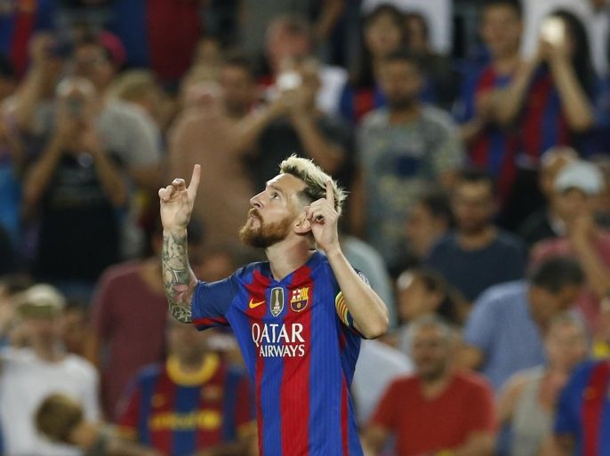Football Soccer - FC Barcelona v Celtic - UEFA Champions League Group Stage - Group C - The Nou Camp, Barcelona, Spain - 13/9/16 Barcelona's Lionel Messi celebrates scoring their second goal Reuters / Albert Gea Livepic EDITORIAL USE ONLY.