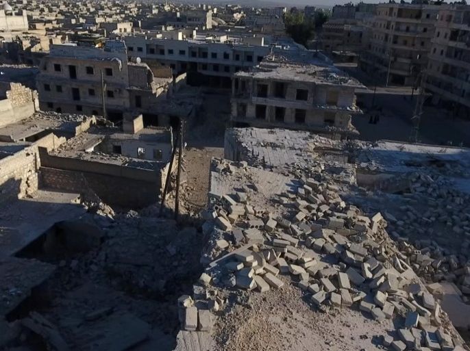 A still image taken on September 27, 2016 from a drone footage obtained by Reuters shows damaged buildings in a rebel-held area of Aleppo, Syria. Handout via Reuters TV ATTENTION EDITORS - THIS IMAGE WAS PROVIDED BY A THIRD PARTY. EDITORIAL USE ONLY. NO RESALES. NO ARCHIVE.