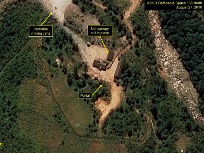 A satellite image dated 27 August 2016, and provided by Airbus Defense and Space and 38 North on 08 September 2016, purportedly shows a North Korean nuclear test site in an unknown location in the northeastern part of the country. A magnitude-5 earthquake was detected near the site on 09 September, the South Korean military said, raising speculation that the North conducted a nuclear test on the occasion of its founding anniversary.