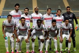 Zamalek players pose for a team photograph before their African Champions League (CAF) group stage soccer match against the Sundowns at Petro Sport Stadium in Cairo, Egypt, 17 July 2016.