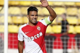 Radamel Falcao of AS Monaco reacts during the French Ligue 1 soccer match, AS Monaco vs Stade Rennais FC, at Stade Louis II, in Monaco, 17 September 2016.