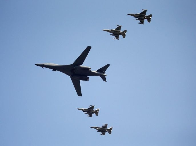 A U.S. Air Force B-1B bomber flies over Osan Air Base in Pyeongtaek, South Korea, September 13, 2016. REUTERS/Kim Hong-Ji TPX IMAGES OF THE DAY