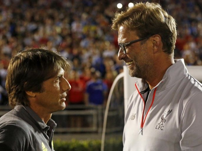 Football - Liverpool v Chelsea - International Champions Cup - Rose Bowl, Pasadena, California, United States of America - 27/7/16 Chelsea's manager Antonio Conte with Liverpool's manager Juergen Klopp Reuters / Mario Anzuoni Livepic