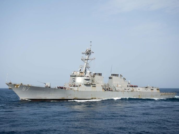 A handout photograph made available on 10 October 2016 by the US Navy shows the guided-missile destroyer USS Mason (DDG 87) prepares to conduct replenishment-at-sea, off the shore in Gulf of Aden, 03 August 2016. According to media reports, the USS Mason came under fire on 09 October 2016 after two missiles were fired from Yemeni territory, allegedly controlled by Houthi rebels. The missiles hit the water before reaching the USS Mason causing no harm to the destroyer or