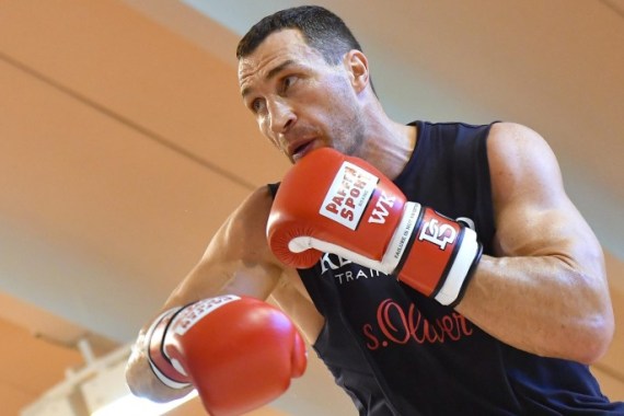 Ukrainian boxer Vladimir Klitschko, in action at a training camp in the indoor tennis centre of the Hotel Stanglwirt in Going in Austria, 23 June 2016. IBF, IBO, and WBO world boxing champion Klitschko will compete against British Tyson Fury on 09 July 2016.