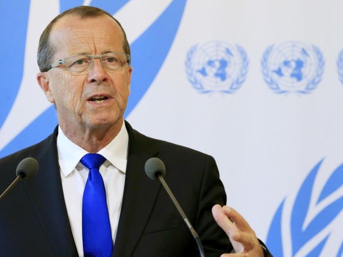 U.N. Special Representative and Head of the United Nations Support Mission in Libya, Martin Kobler talks to the media after his address to the 33rd Human Rights Council at the United Nations in Geneva, Switzerland, September 27, 2016. REUTERS/Pierre Albouy