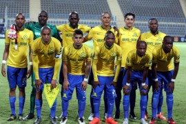 Sundowns players pose for a team photograph before their African Champions League (CAF) group stage soccer match against the Zamalek at Petro Sport Stadium in Cairo, Egypt, 17 July 2016.
