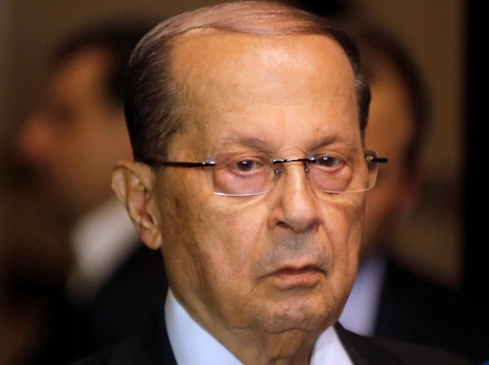 Christian politician and Free Patriotic Movement (FPM) founder Michel Aoun walks after a meeting with Lebanese Druze leader Walid Jumblatt in Beirut, Lebanon October 28, 2016. REUTERS/Mohamed Azakir