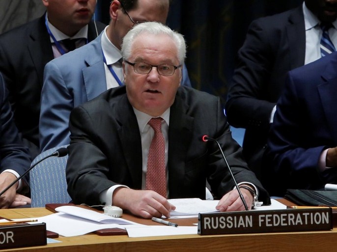 Russian Ambassador to the United Nations Vitaly Churkin addresses the United Nations Security Council during a high level meeting on Syria at the United Nations in Manhattan, New York, U.S., September 25, 2016. REUTERS/Andrew Kelly