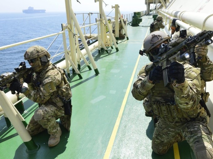 A handout photo provided by the South Korean Navy on 18 March 2016 shows South Korean naval commandos carrying out an anti-piracy drill off the south coast of South Korea, 17 March 2016. South Korea plans to send the 21st batch of the anti-piracy Cheonghae Unit to the Gulf of Aden in the Arabian Sea off Somalia, a hub of pirate activity. The unit has been stationed there since 2009. EPA/SOUTH KOREA NAVY / HANDOUT
