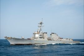 epa05579890 A handout photograph made available on 10 October 2016 by the US Navy shows the guided-missile destroyer USS Mason (DDG 87) prepares to conduct replenishment-at-sea, off the shore in Gulf of Aden, 03 August 2016. According to media reports, the USS Mason came under fire on 09 October 2016 after two missiles were fired from Yemeni territory, allegedly controlled by Houthi rebels. The missiles hit the water before reaching the USS Mason causing no harm to the destroyer or its crew. Houthis denied reports of targeting the warship. EPA/TAYLOR A. ELBERG/ US NAVY/HANDOUT HANDOUT EDITORIAL USE ONLY/NO SALES