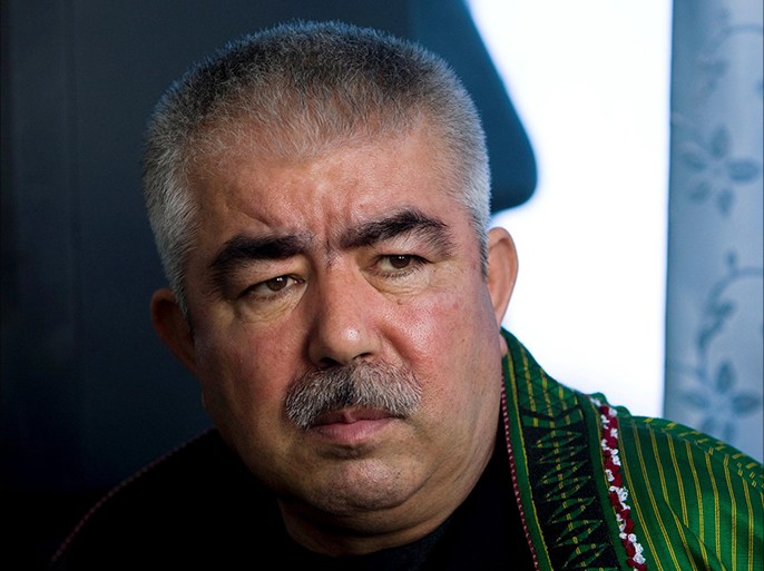 Afghan General Abdul Rashid Dostum speaks during an interview with Reuters at his Palace in Shibergan, in northern Afghanistan August 19, 2009. REUTERS/Caren Firouz/File Photo