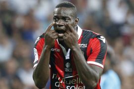 Mario Balotelli of OGC Nice reacts during the French Ligue 1 soccer match between OGC Nice and Olympique Marseille in Nice, France, 11 September 2016.