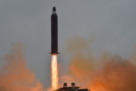 (FILE) An undated file picture provided by the Korean Central News Agency (KCNA), the state news agency of North Korea, shows a surface-to-surface medium long-range strategic ballistic rocket Hwasong-10, also known by the name of Musudan missile, being launched at an undisclosed location, North Korea. According to media reports on 20 October 2016, North Korea reportedly conducted a failed launch of a Musudan intermediate-range ballistic missile on the same day near Kuso