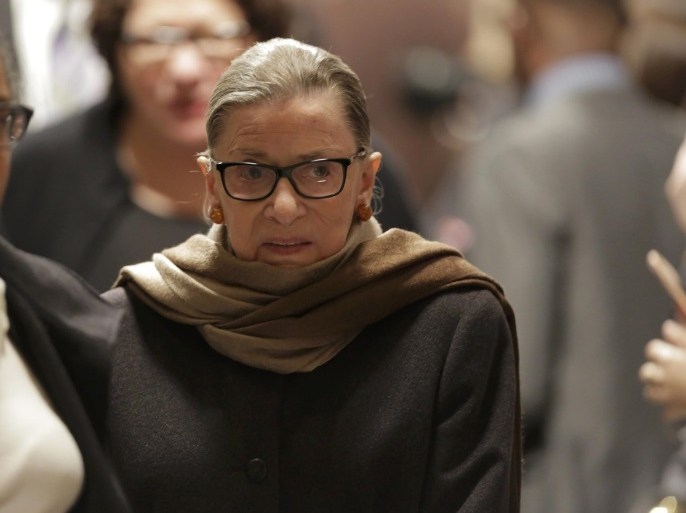 U.S. Supreme Court Associate Justice Ruth Bader Ginsburg arrives to watch U.S. President Barack Obama's State of the Union address to a joint session of Congress in Washington, January 12, 2016. REUTERS/Joshua Roberts