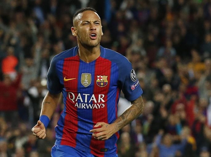 Football Soccer - FC Barcelona v Manchester City - UEFA Champions League Group Stage - Group C - The Nou Camp, Barcelona, Spain - 19/10/16 Barcelona's Neymar celebrates scoring their fourth goal Reuters / Albert Gea Livepic EDITORIAL USE ONLY.
