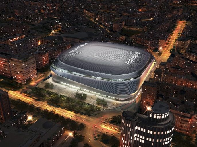 An undated handout artist concept image released by Madrid's City Council shows the Santiago Bernabeu stadium after its renovation project. The modernization works of Real Madrid's stadium Santiago Bernabeu will kick off in 2017 and will count with an investment of 400 millions of euros. Real Madrid and Madrid's City Council have reached an agreement to boost the stadium's renovation as well as the improvement of it's surroundings. EPA/MADRID CITY COUNCIL / HANDOUT