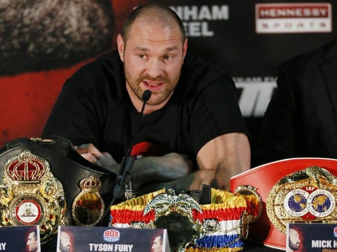 Boxing - Tyson Fury & Wladimir Klitschko Head-to-Head Press Conference - Manchester Arena - 27/4/16 Tyson Fury during the head to head press conference Action Images via Reuters / Jason Cairnduff Livepic EDITORIAL USE ONLY.