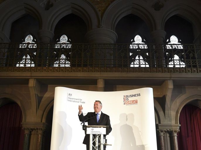 International Trade Secretary Liam Fox delivers a speech at Manchester Town Hall in Manchester, Britain September 29, 2016. REUTERS/Anthony Devlin