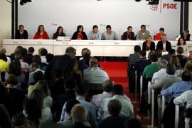 PSOE's management committee, in charge of the socialist party since its leader Pedro Sanchez resigned, chairs the party's Federal Committee meeting held in Madrid, Spain, 23 October 2016. PSOE holds its Federal Committee to vote their next move ahead the investiture debate. The PSOE could decide to make easier the investiture of Rajoy from the People's Party (PP) or vote against him and force the celebration of new elections at the end of the year.