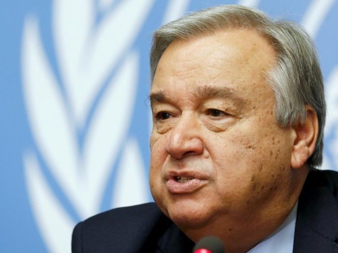 Antonio Guterres, United Nations High Commissioner for Refugees (UNHCR), addresses a news conference after the 66th Executive Committee at the United Nations European headquarter in Geneva, Switzerland October 9, 2015. REUTERS/Denis Balibouse/File photo