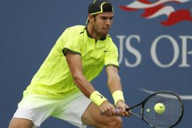 Karen Khachanov of Russia hits a return to Kei Nishikori of Japan on the fourth day of the US Open Tennis Championships at the USTA National Tennis Center in Flushing Meadows, New York, USA, 01 September 2016. The US Open runs through September 11.