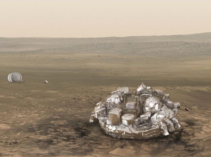 An illustration released by the European Space Agency (ESA) shows the Schiaparelli EDM lander. A European space lander reached Mars on October 19, 2016 in what scientists hope will mark a major milestone in exploration of the Red Planet, but whether it touched down on the surface in good working condition was far from certain. ESA/ATG medialab/Handout via REUTERS FOR EDITORIAL USE ONLY. NO RESALES. NO ARCHIVES