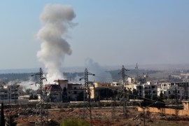 Smoke billowing in the villages of al-Assad during an attack by the Syrian army and its allies in the west of Aleppo, Syria, 11 November 2016. According to media the Syrian regime forces in cooperation with allied forces had retook the Minyan district in the west Aleppo from rebels, and controlled of some buildings blocks.