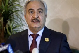 Libyan General Khalifa Haftar, chief of the army loyal to the internationally recognized government, speaks during a news conference in Amman, Jordan August 24, 2015. REUTERS/Muhammad Hamed