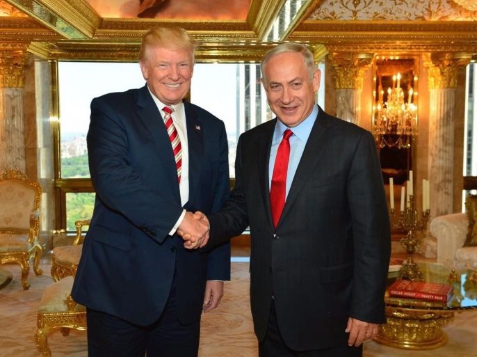A handout photo provided by the Israeli Government Press Office (GPO) of US Republican presidential candidate Donald Trump (L) shaking hands with Israeli Prime Minister Benjamin Netanyahu at Trump Tower in New York, New York, USA on 25 September 2016. EPA/KOBI GIDEON/GPO/ HANDOUT