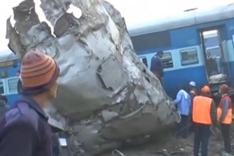 A view of a derailed train in Kanpur, in India's northern state of Uttar Pradesh, in this still image taken from video November 20, 2016. ANI/via REUTERS TV ATTENTION EDITORS - THIS IMAGE WAS PROVIDED BY A THIRD PARTY. EDITORIAL USE ONLY. NO RESALES. NO ARCHIVE. NO ACCESS ARD/BBC TPX IMAGES OF THE DAY