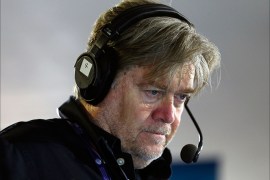 LEVELAND, OH - JULY 20: Stephen K. Bannon looks at his computer to see who will be the next caller he will talk to while hosting Brietbart News Daily on SiriusXM Patriot at Quicken Loans Arena on July 20, 2016 in Cleveland, Ohio. (Photo by Kirk Irwin/Getty Images for SiriusXM)