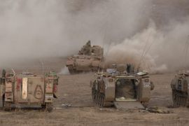 Israeli tanks from the armored corps in action during training in the center of the Golan Heights, near the Israel border with Syria 07 September 2016. Two projectile fired form the Syrian side of the border hit an open area in the Northern Israeli part of Golan Heights, as a result of the fighting between the Syrian army loyal to the Syrian President Bashar Al Assad and the rebels, no injuries or damages reported, according to the Israeli army spokesman.